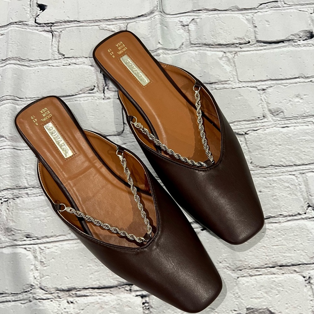 Chocolate Brown Chained Mules